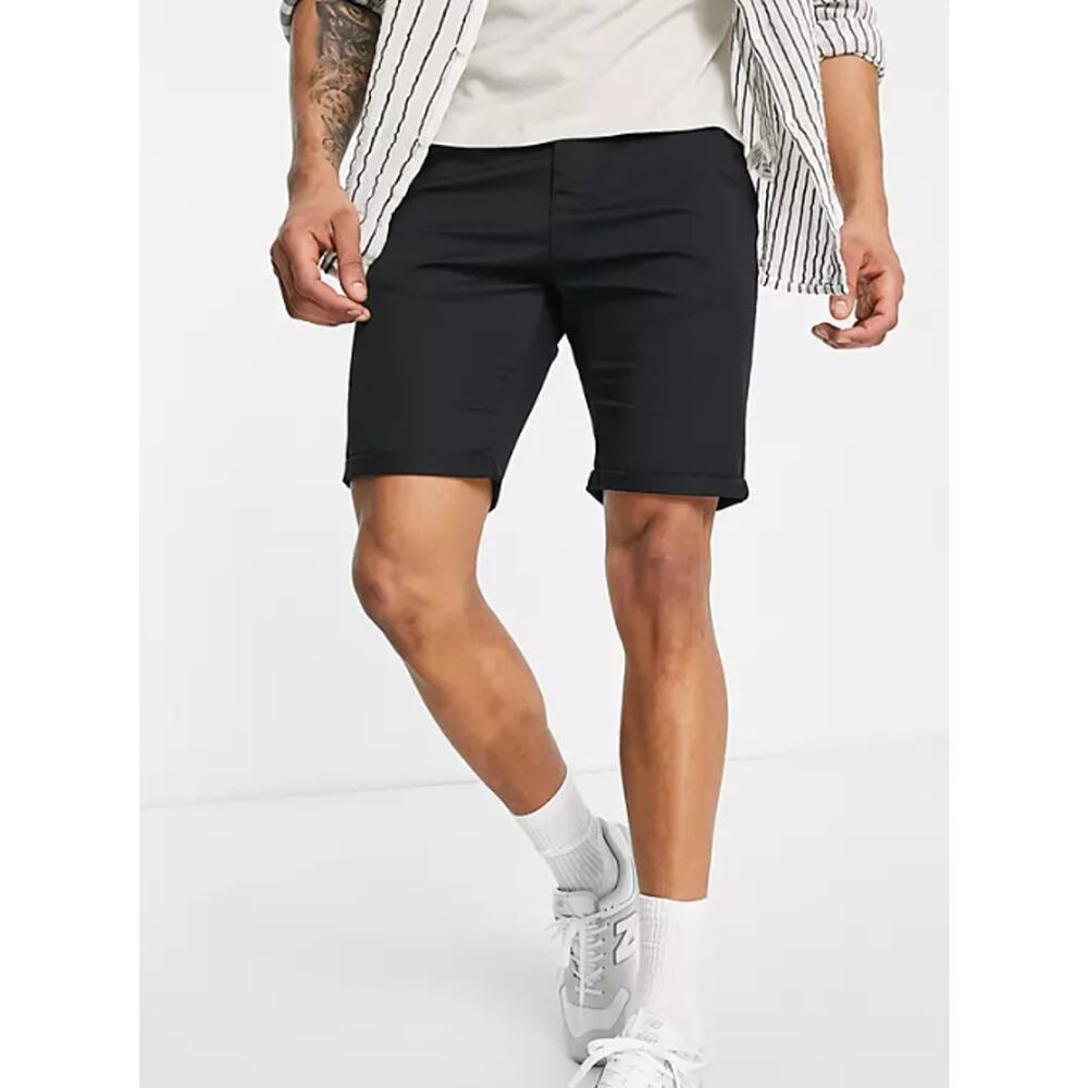 Le Breve Black Dark Wash Denim Mid Rise Men's Chino Shorts Size XL NWT